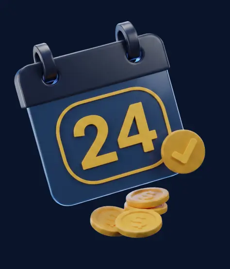 Calendar marked 24 with coins, illustrating daily payouts